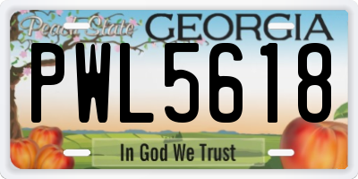 GA license plate PWL5618