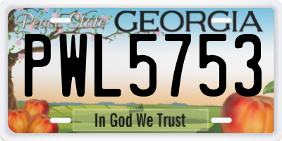 GA license plate PWL5753