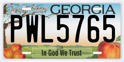 GA license plate PWL5765