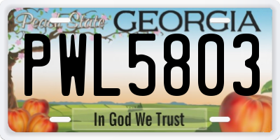 GA license plate PWL5803