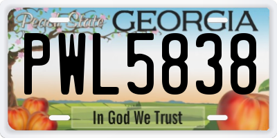 GA license plate PWL5838