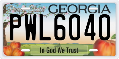 GA license plate PWL6040