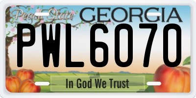 GA license plate PWL6070