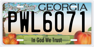 GA license plate PWL6071