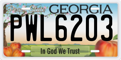 GA license plate PWL6203