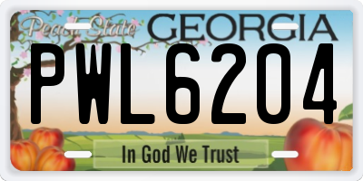 GA license plate PWL6204
