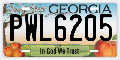 GA license plate PWL6205