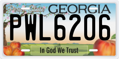 GA license plate PWL6206