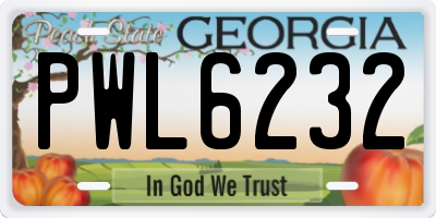 GA license plate PWL6232