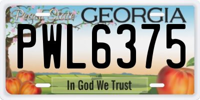 GA license plate PWL6375