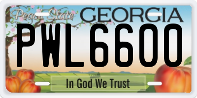 GA license plate PWL6600