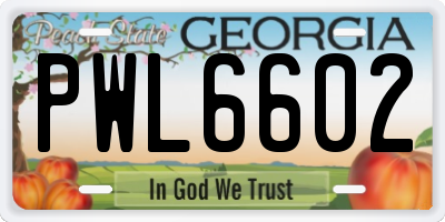 GA license plate PWL6602