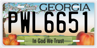 GA license plate PWL6651