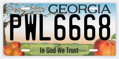GA license plate PWL6668