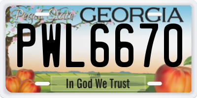 GA license plate PWL6670