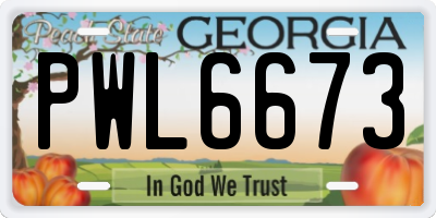 GA license plate PWL6673