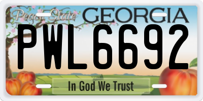 GA license plate PWL6692