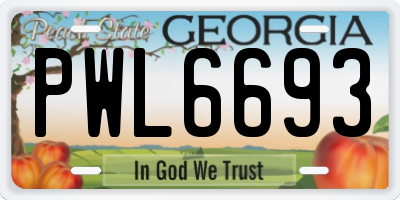 GA license plate PWL6693