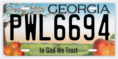GA license plate PWL6694