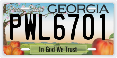 GA license plate PWL6701