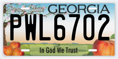 GA license plate PWL6702