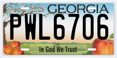 GA license plate PWL6706