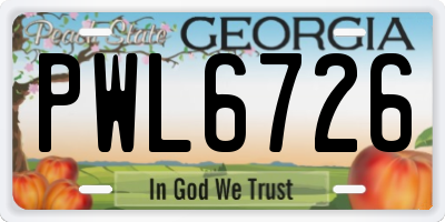 GA license plate PWL6726