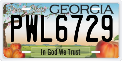 GA license plate PWL6729