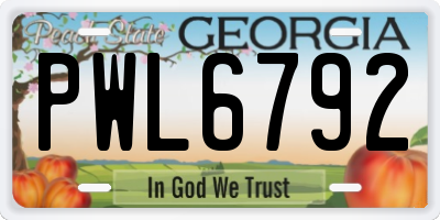 GA license plate PWL6792