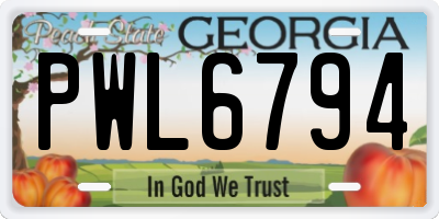 GA license plate PWL6794