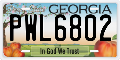 GA license plate PWL6802