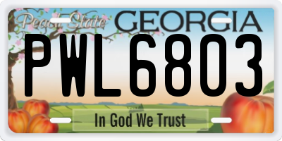 GA license plate PWL6803