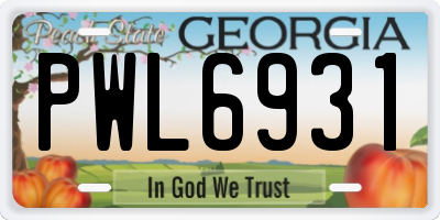 GA license plate PWL6931