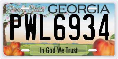 GA license plate PWL6934