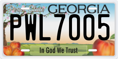 GA license plate PWL7005
