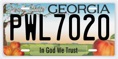GA license plate PWL7020
