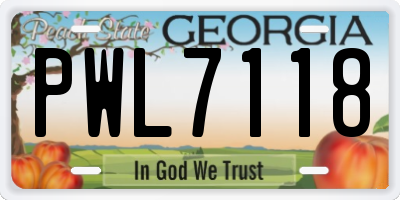 GA license plate PWL7118