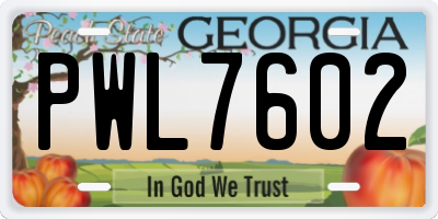 GA license plate PWL7602