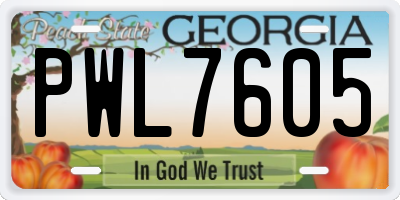 GA license plate PWL7605