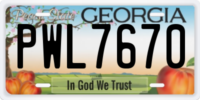 GA license plate PWL7670