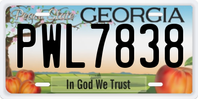 GA license plate PWL7838