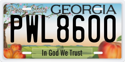 GA license plate PWL8600