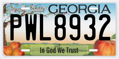 GA license plate PWL8932