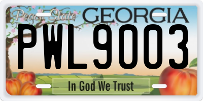 GA license plate PWL9003
