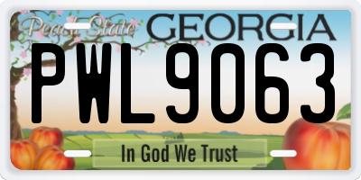 GA license plate PWL9063