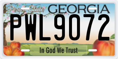 GA license plate PWL9072