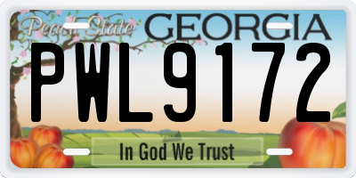 GA license plate PWL9172