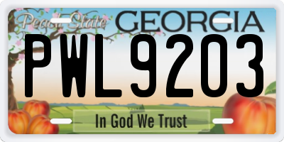 GA license plate PWL9203