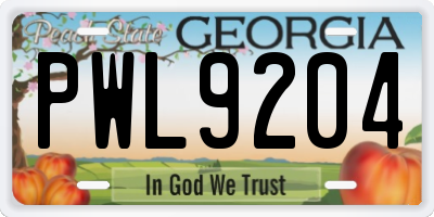 GA license plate PWL9204