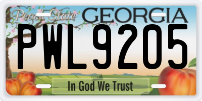GA license plate PWL9205